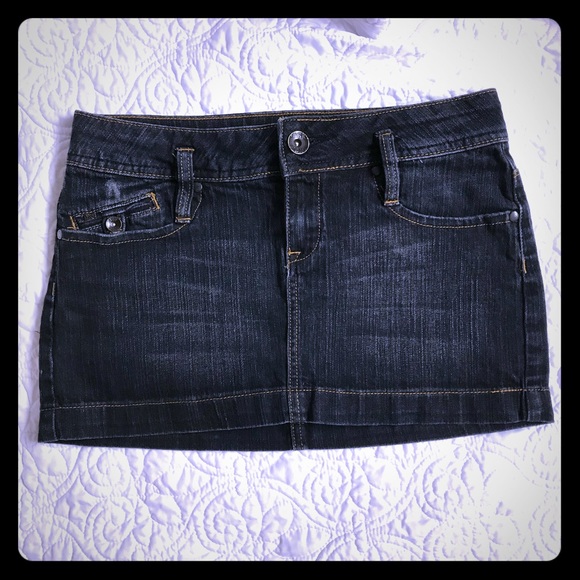dark blue denim mini skirt